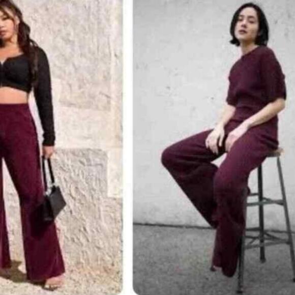 Revolve n: PHILANTHROPY NWT Reign Wine Red Pocketed Ribbed Wide Bootcut Pants XS - Picture 8 of 12